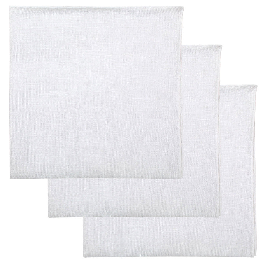 3x Irish Linen Pocket Square Hand Rolled