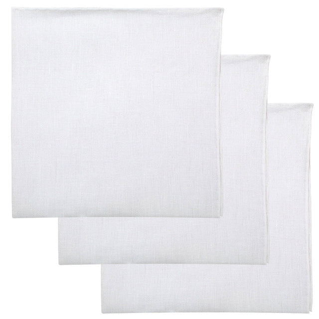 3x White Irish Linen Pocket Square - Hand-Rolled