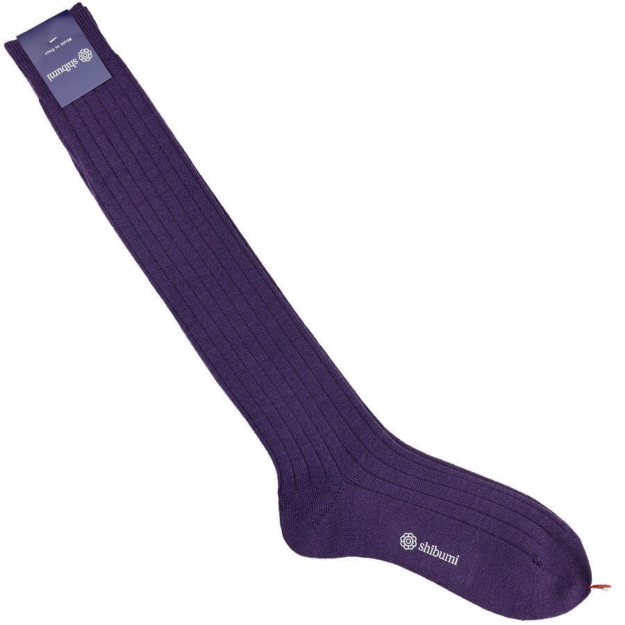 Knee Socks Ribbed Eggplant Thick Wool