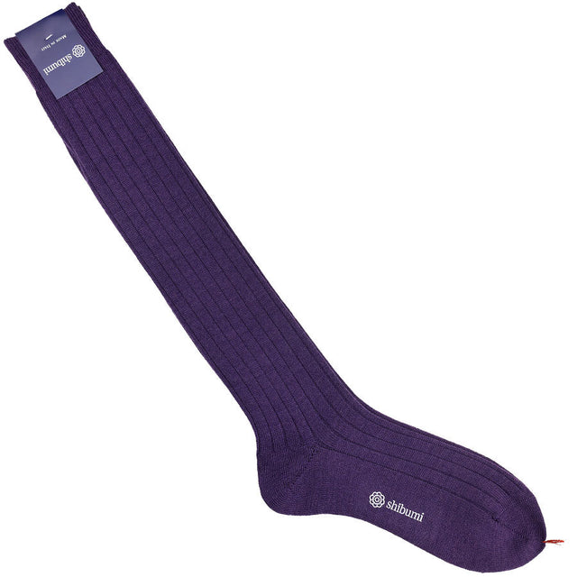Knee Socks - Ribbed - Eggplant - Thick Wool