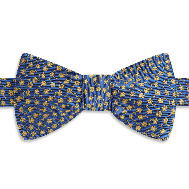 Blue Yellow Micro Floral Jacquard Woven Silk Bow Tie