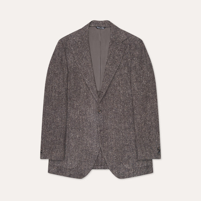 Charcoal Wool, Silk, and Cashmere Herringbine Tweed Waverly Jacket