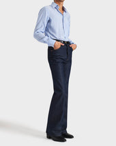 Chemise Col Large En Popeline De Soie Rayures Boucher Bleue Et Blanche