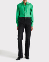 Chemise Col Large En Coton Et Soie Vert Kelly