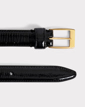 Ceinture Fine En Cuir De Veau Verni Craquel Noire
