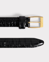 Ceinture Fine En Cuir De Veau Emboss Noire