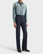 Chemise Western En Denim De Coton Selvedge Bleue D Lav
