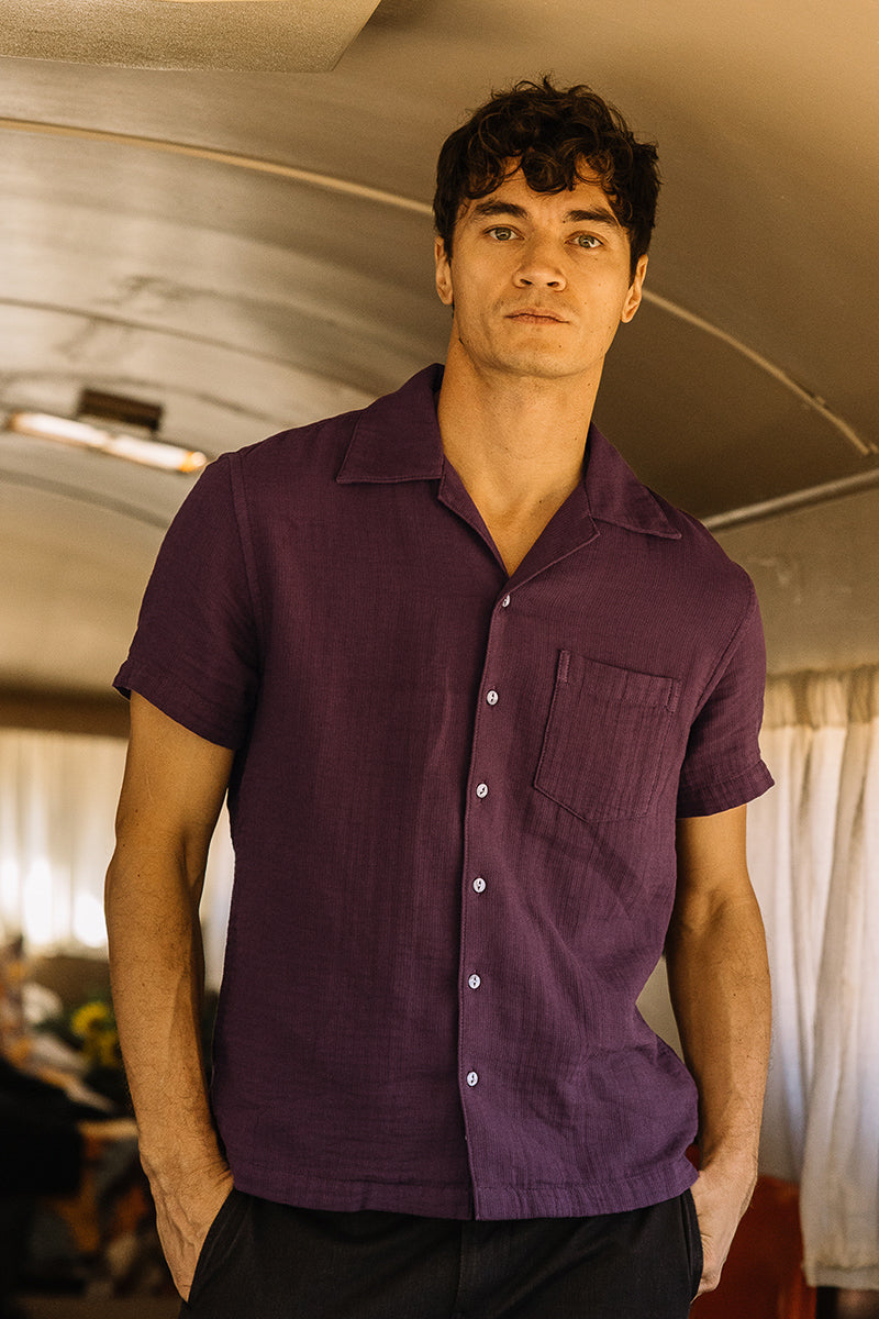 The Wrench Waffle Double Gauze Shirt - Merlot - XXL