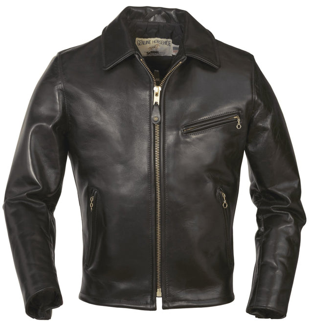 689H - Horsehide Black Racer Motorcycle Leather Jacket