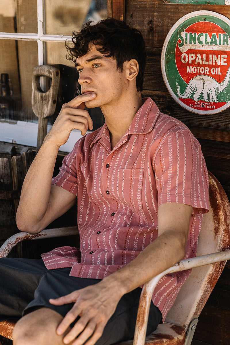 The Wrench Gauze Dobby Stripe Shirt - Salmon - XXL