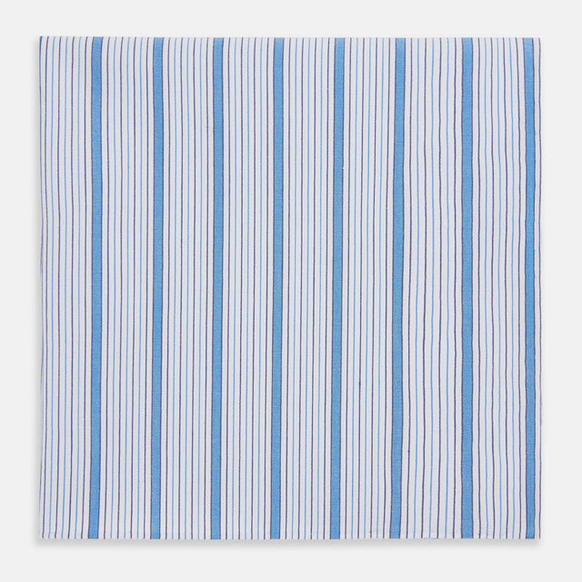Hand Rolled Blue Multi Track Stripe Handkerchief