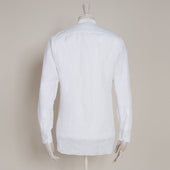 Collarless Linen Shirt With Fan Pleat In
