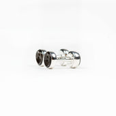 Silver barbell cufflinks, dark brown mother-of-pearl button design