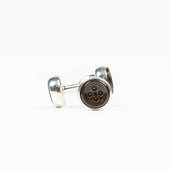 Barbell Cufflinks Dark Brown Mother Of Pearl Button Design