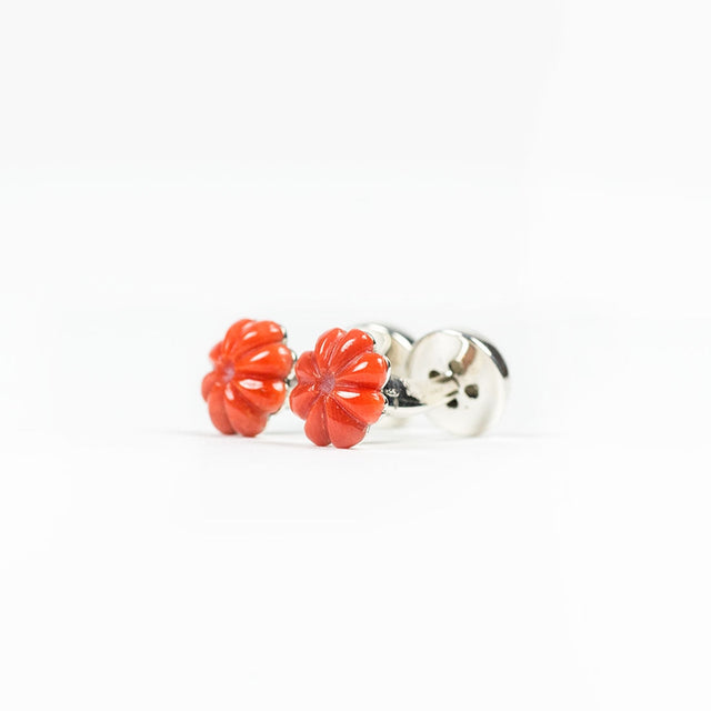 Silver cufflinks with hand-carved flower in genuine coral