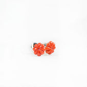 Cufflinks With Hand Carved Flower In Genuine Coral