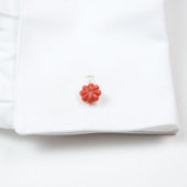 Cufflinks With Hand Carved Flower In Genuine Coral