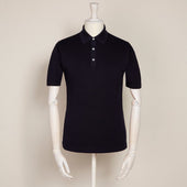 Short Sleeve Knitted Polo Shirt In Navy