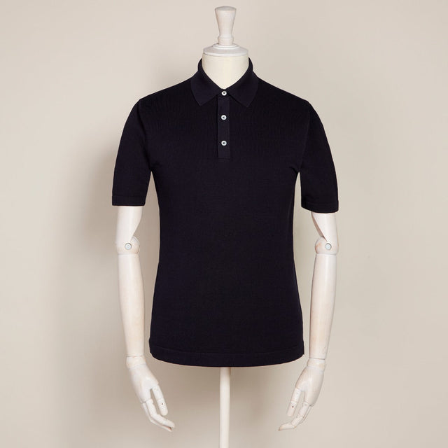 Short Sleeve Knitted Polo Shirt In Navy