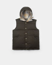 Down Italian Vest Reversible Wool Flannel Dry Wax Cotton Meadow Plaid