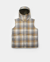 Down Italian Vest - Reversible Wool Flannel & Dry Wax Cotton - Meadow Plaid