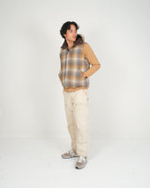 Down Italian Vest Reversible Wool Flannel Dry Wax Cotton Meadow Plaid