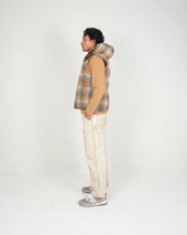 Down Italian Vest Reversible Wool Flannel Dry Wax Cotton Meadow Plaid