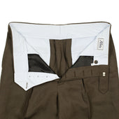 Manhattan Pleated High Rise Wide Trousers In Brown Irish Linen