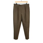Manhattan Pleated High Rise Wide Trousers In Brown Irish Linen