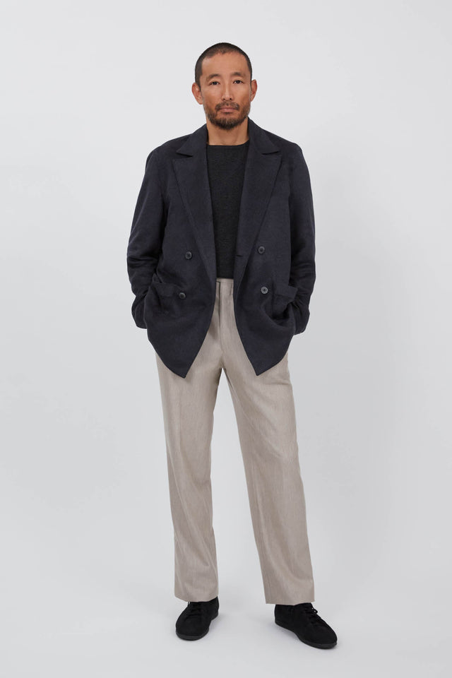 Double Breasted Shirt Jacket (Charcoal Brushed Winter Silk)