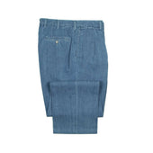 Brooklyn double-pleated high-rise wide trousers in washed cotton denim