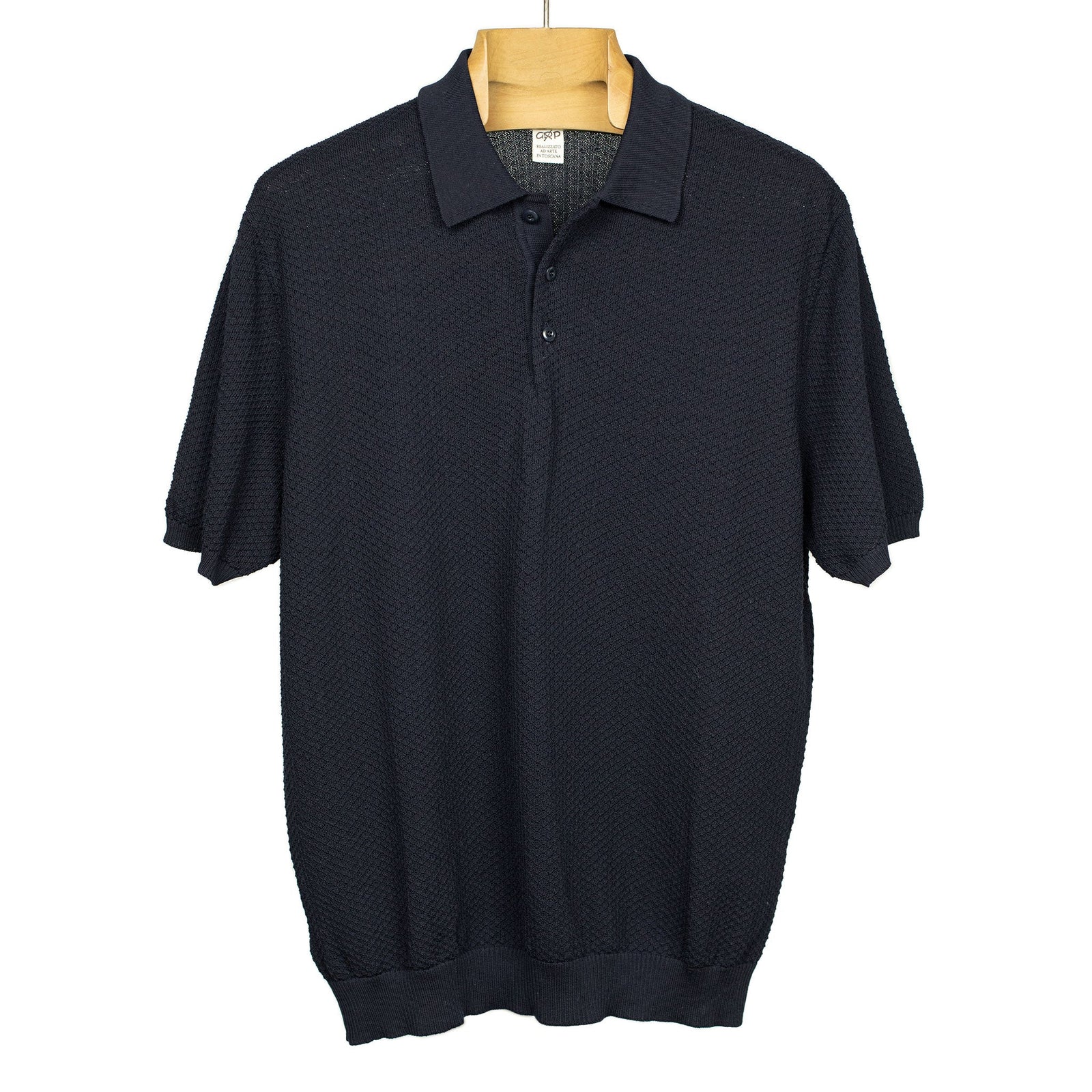 Knit Short Sleeve Polo In Mini Diamond Pattern Cotton