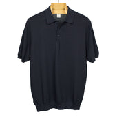 Knit short sleeve polo in navy mini diamond pattern cotton