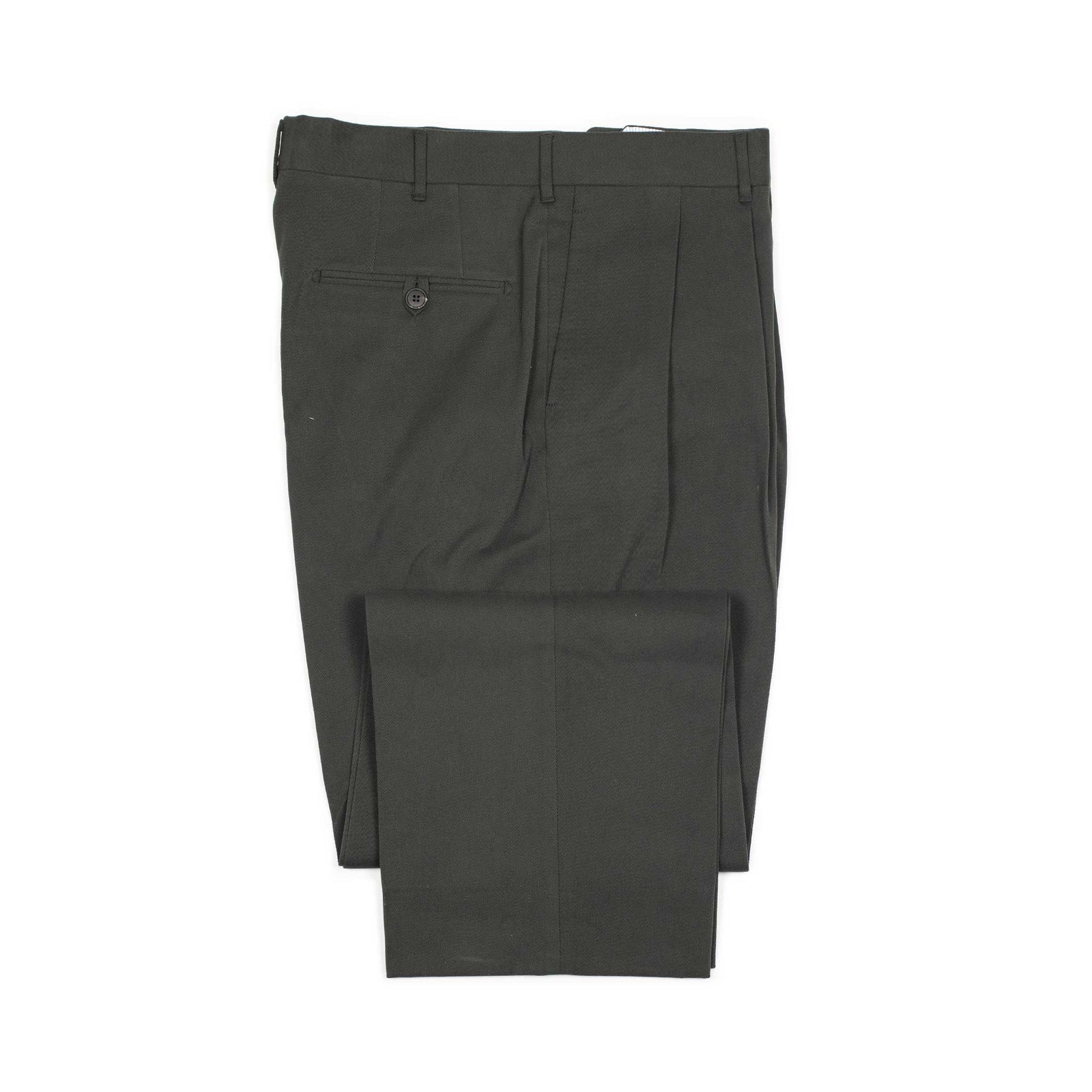 Brooklyn Double Pleat High Rise Wide Fit Trousers In Grey Cotton Twill