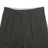 Brooklyn Double Pleat High Rise Wide Fit Trousers In Grey Cotton Twill