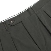 Brooklyn Double Pleat High Rise Wide Fit Trousers In Grey Cotton Twill