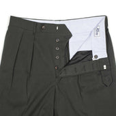 Brooklyn Double Pleat High Rise Wide Fit Trousers In Grey Cotton Twill