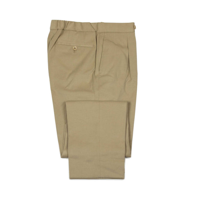 Pleated easy pants in beige cotton twill