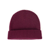Ribbed Hat In Damson Burgundy 4 Ply Geelong Wool