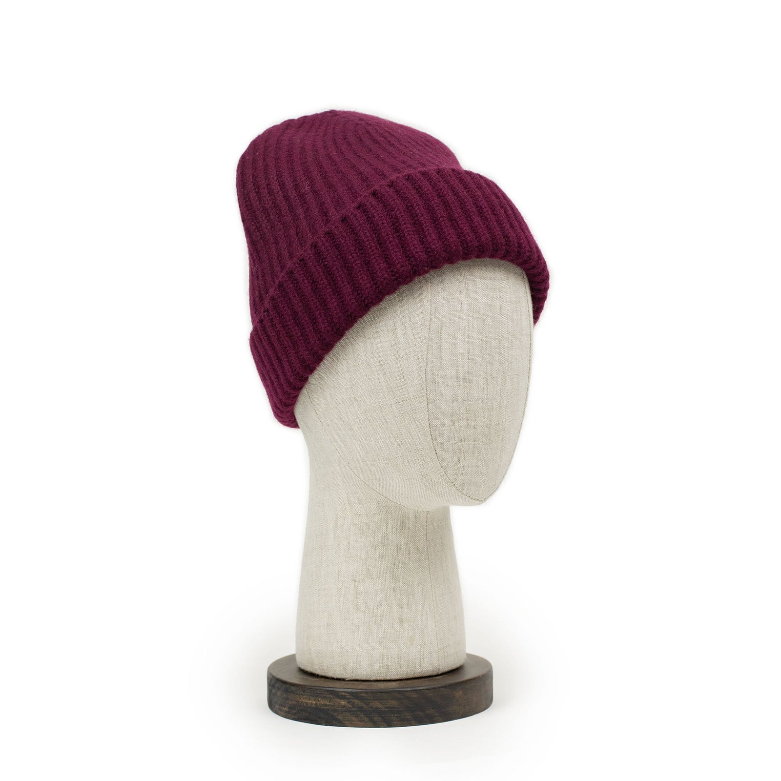 Ribbed Hat In Damson Burgundy 4 Ply Geelong Wool
