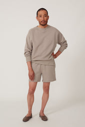 Side Button Crewneck Sweatshirt (Taupe Cotton Terry)
