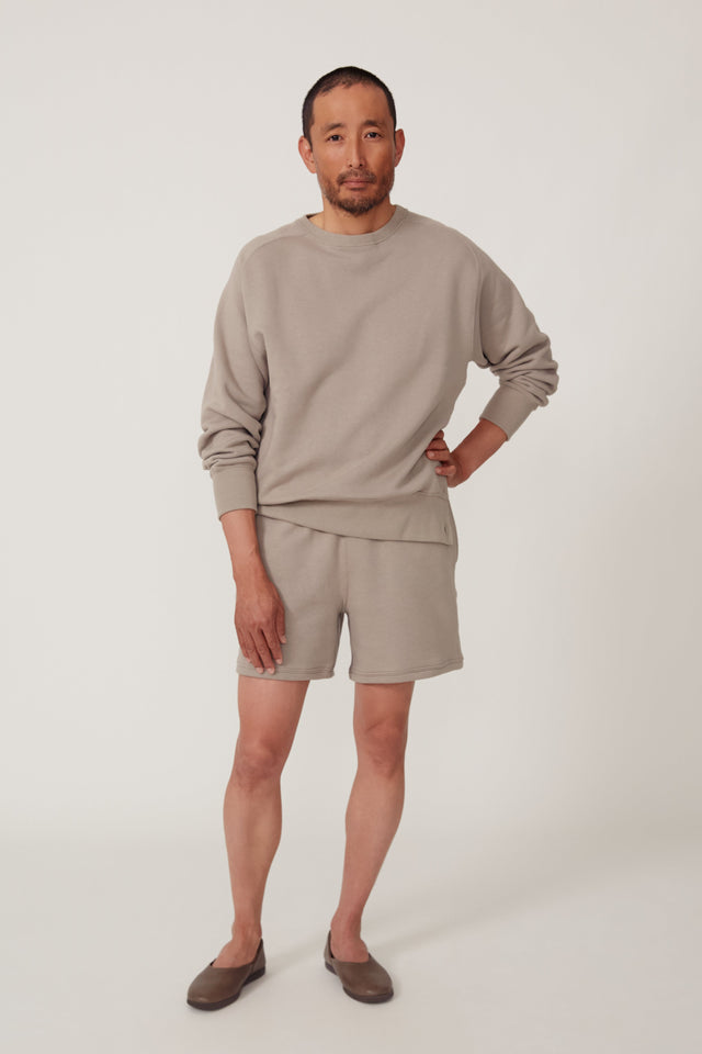 Side Button Crewneck Sweatshirt (Taupe Cotton Terry)