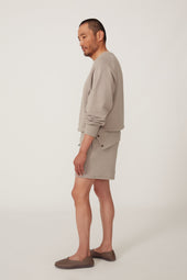 Side Button Crewneck Sweatshirt Cotton Terry