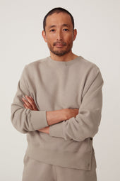 Side Button Crewneck Sweatshirt Cotton Terry