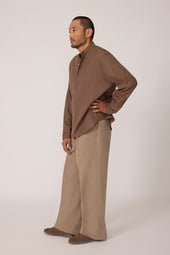 Band Collar Popover Linen Wool Silk Deco Check