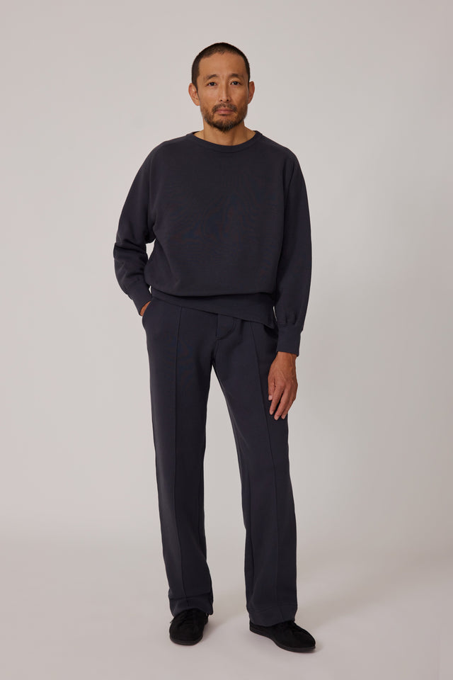 Side Button Crewneck Sweatshirt (Dark Indigo Cotton Terry)