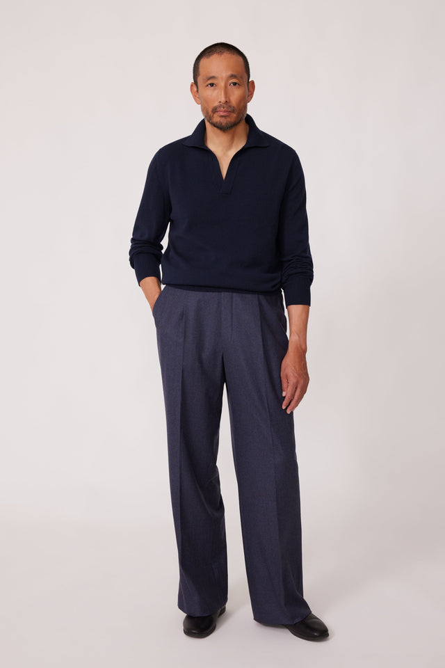 Long Sleeve Polo (Navy Cashmere)