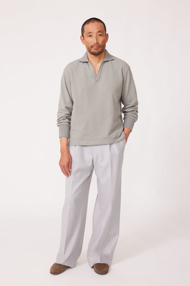 Long Sleeve Polo (Sage Double Cotton Pique)