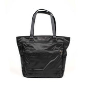 Progress travel tote bag in black nylon and black shrunken leather