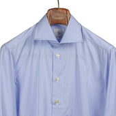 Hand-sewn pale blue end-on-end cotton shirt, spread collar